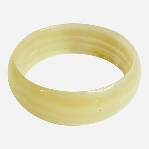 Vintage White Yellow Silk Jade Chunky Bangle Bracelet - Picture 3 of 6